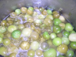Last of our tomatillos cooking for Salsa